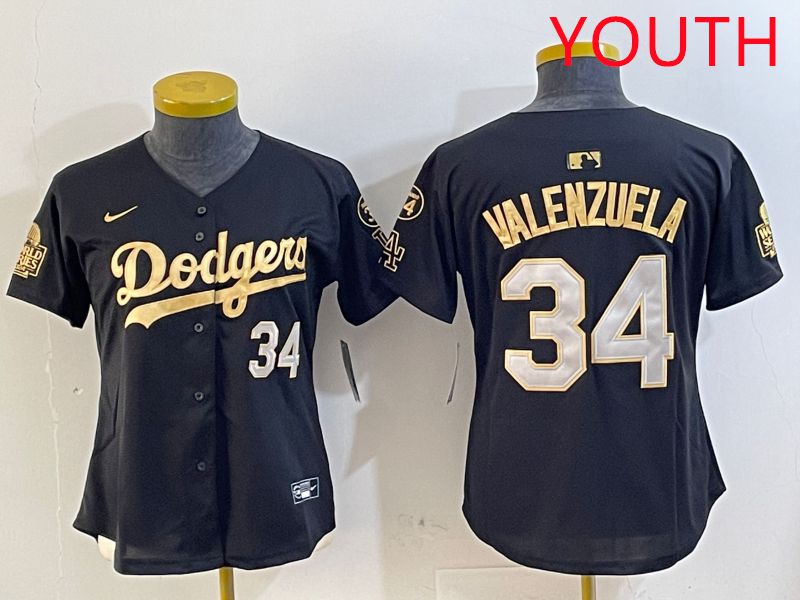 Youth Los Angeles Dodgers 34 Valenzuela Black Gold Game 2025 Nike MLB Jersey style 2